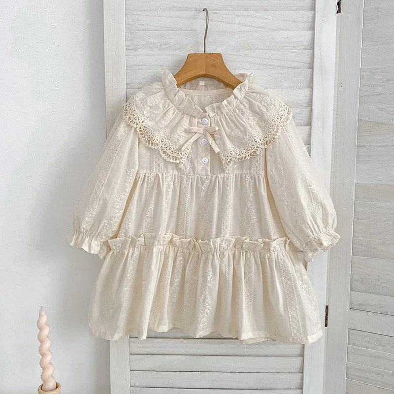 New style girls' long-sleeve princess jumpsuit with lace trim, fashionable Korean-style sister outfit