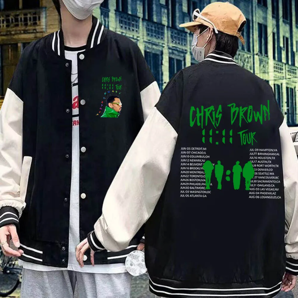 Chris Brown 11:11 Tour 2024  Baseball Uniform Jacket Zip Up Hoodie Sweatshirts 90S Hoodie Y2K Coat Gift