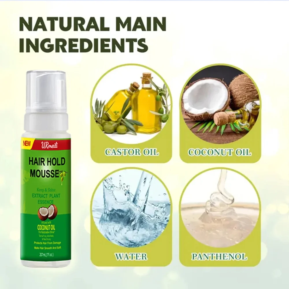 Curly Hair Mousse（207ml) For Wigs Strong Hold Olive Oil Hair Styling Mousse Anti-Frizz Hair Foam Mousse For Styling Hair Women