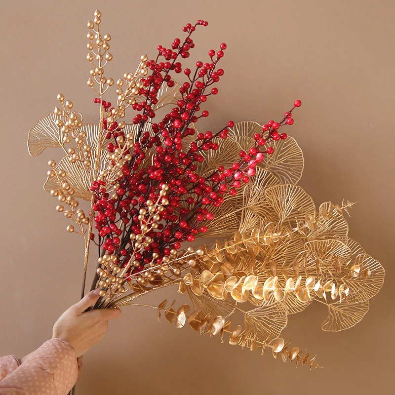 Christmas Decoration Golden Leaves Artificial Flower Artificial Plants Leaf Home Wedding Party Flower Wall Arrangement Material