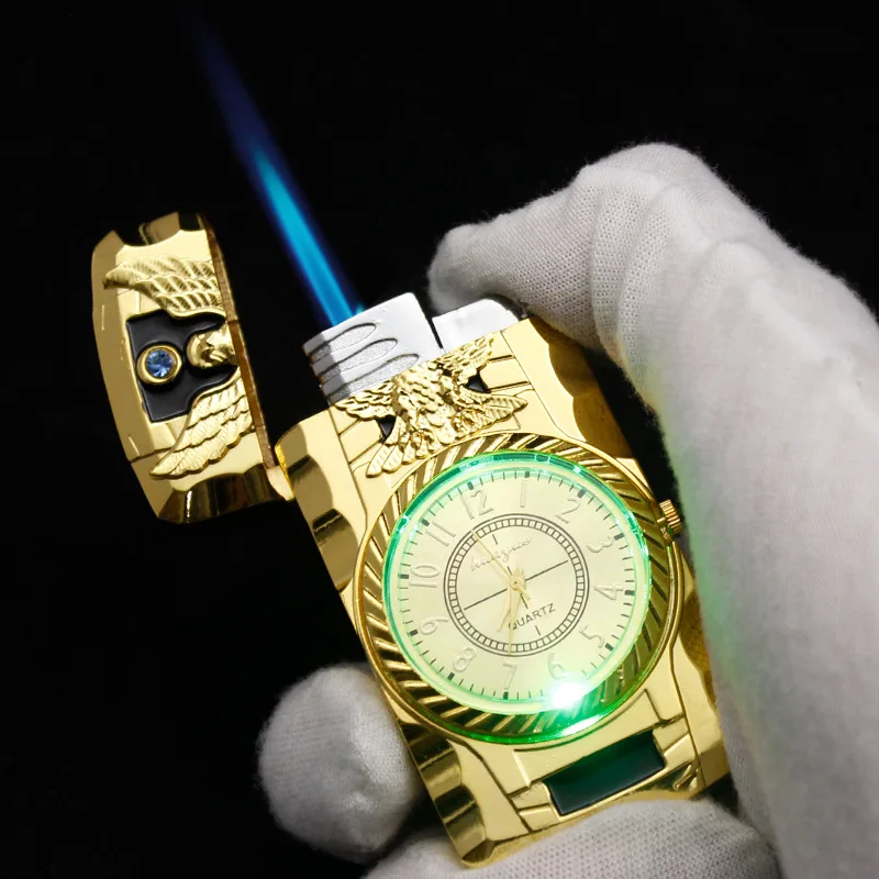 

Gold Watch Lighter for Men Butane Gas Jet Flame Metal Windproof Lighter Cigar Smoking Gadgets Torch Lighter Isqueiro