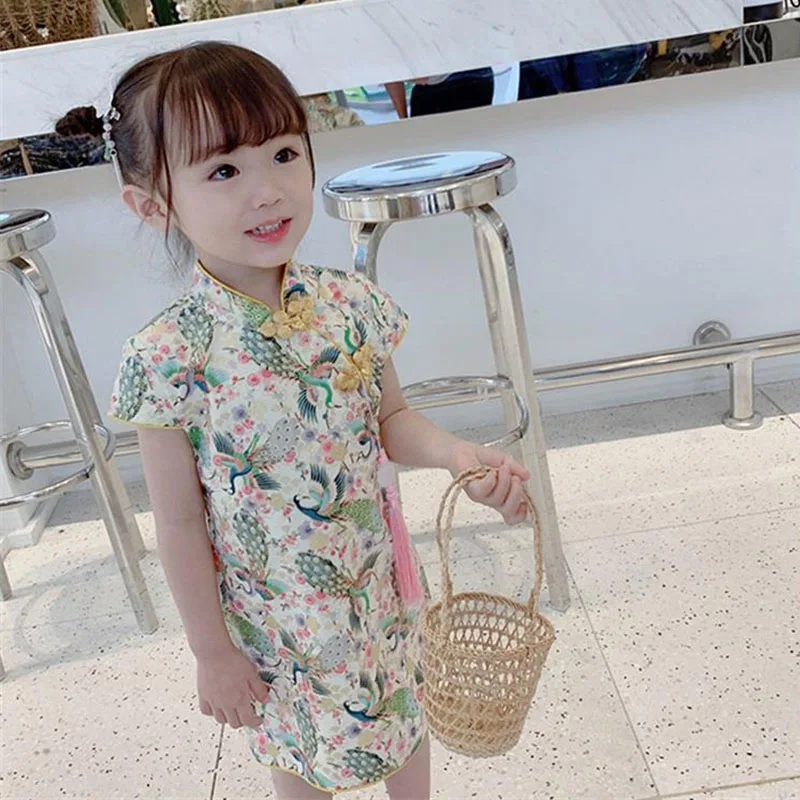 Baby Girls Dresses Summer Floral Baby Girl Dress Children Chinese Traditional Cheongsam Costume For Child Girls Clothing 1-6Y