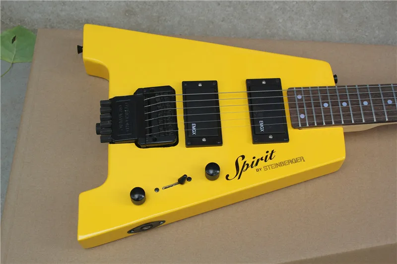 Irregular Headless Electric Guitar Yellow Customizable