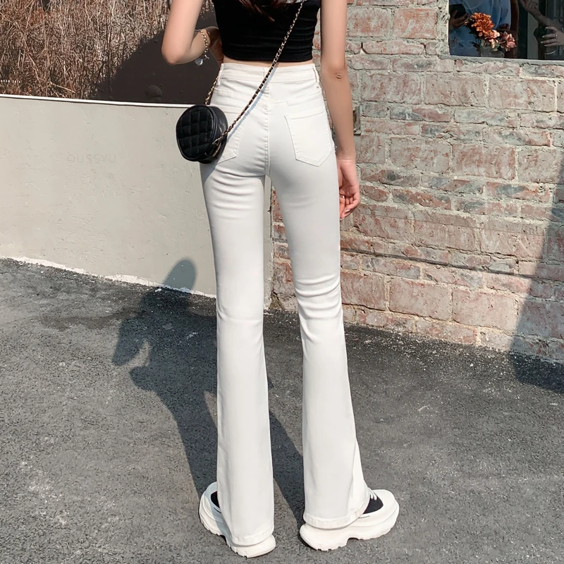 Flared Jeans Woman High Waist Denim Trousers For Female Blue White Black Elastic Skinny Fashion Classic Leisure Wide Leg Pants