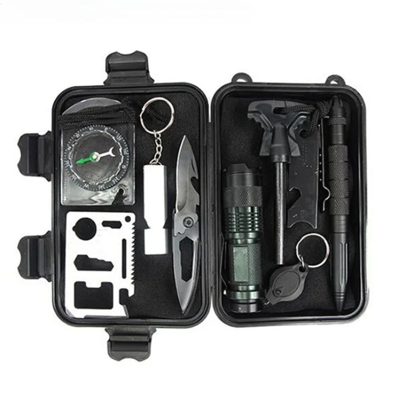Outdoor Survival Box Survival Tool Set Flashlight Multi-function Knife First Aid Kit