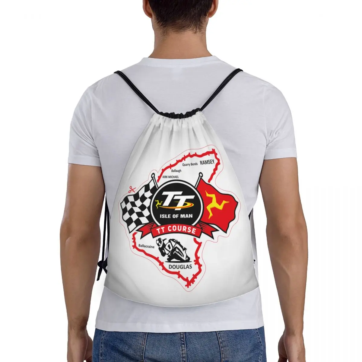 Isle Of Man Tt Racing bolsas con cordón para hombres y mujeres, Mochila deportiva plegable para gimnasio, motocicleta, compras