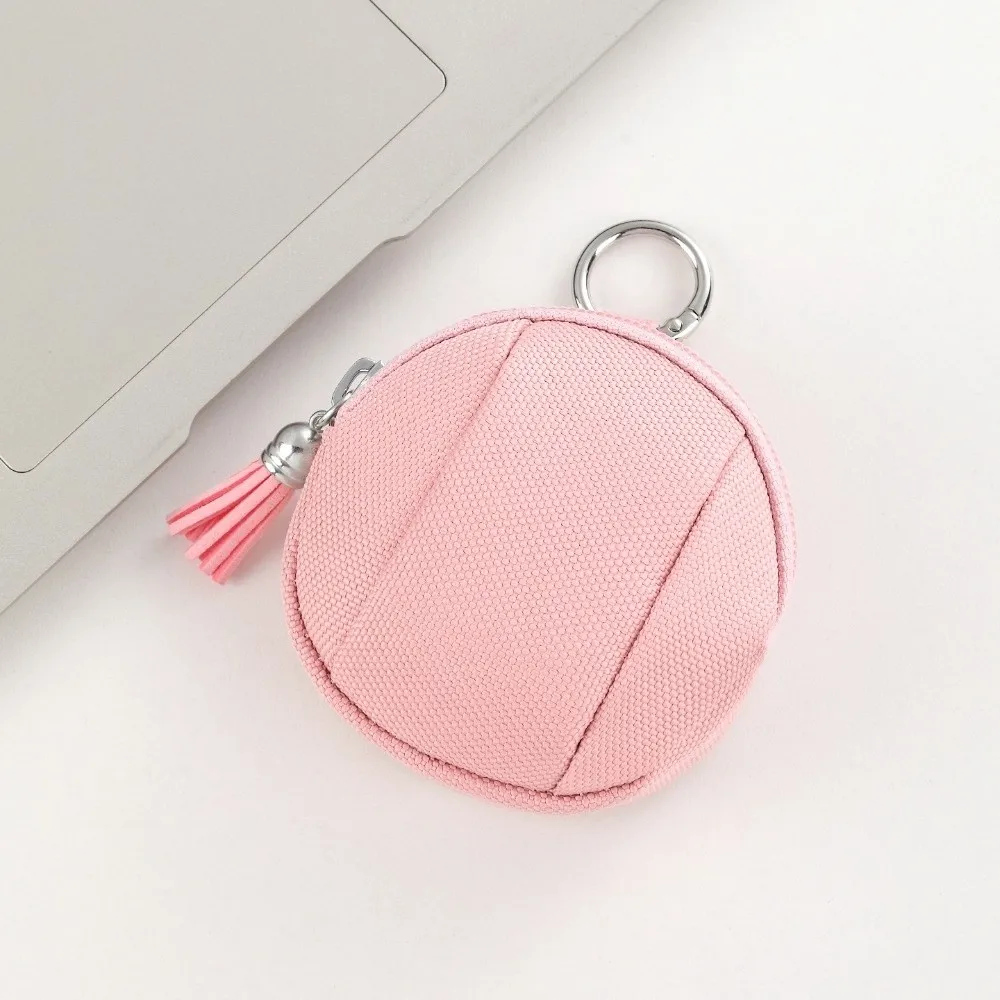 New Canvas Mini Coin Bag Solid Color with Zipper Key Earphones Pouch Round Small Pocket Bag