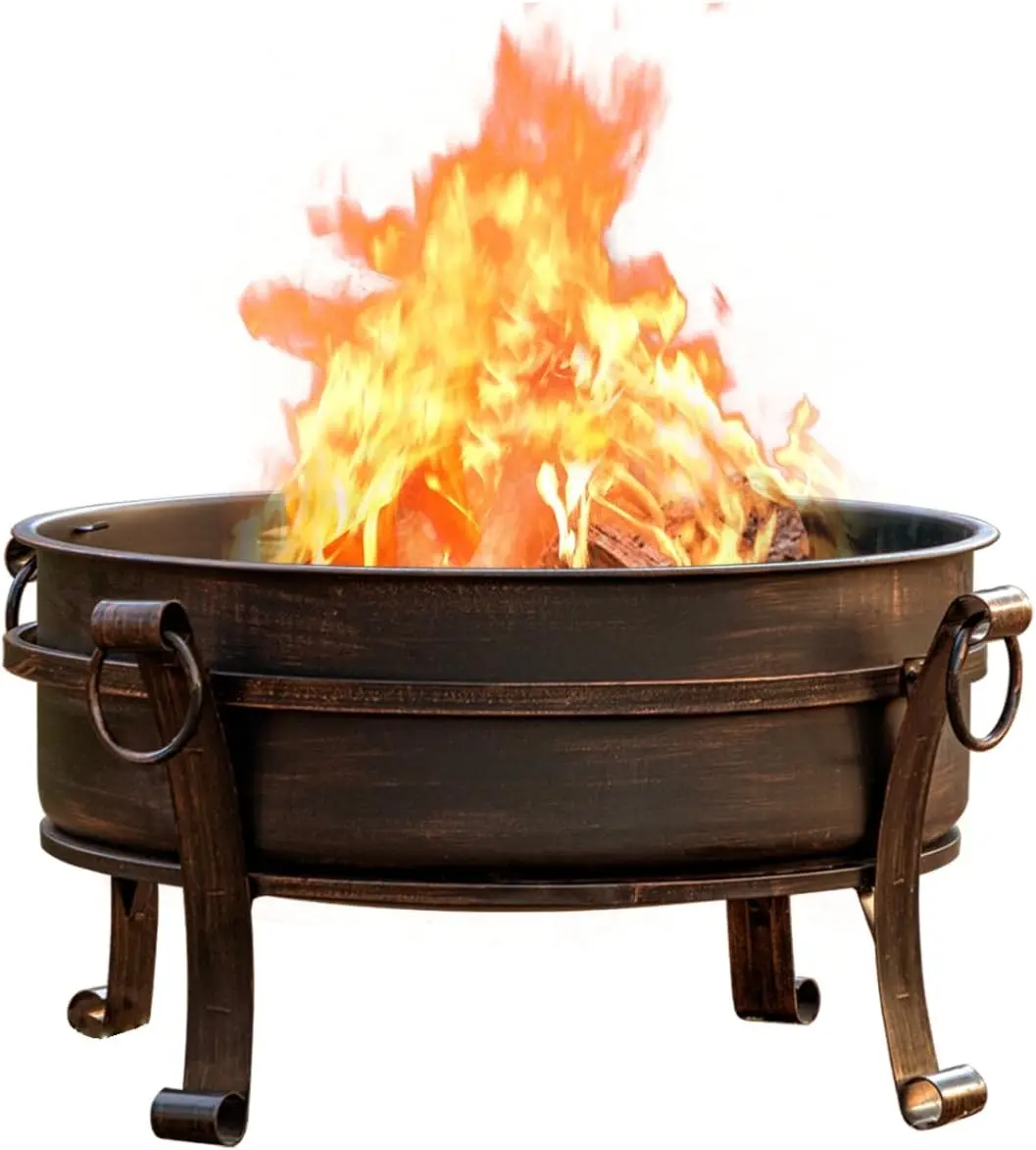 36 Inch Round Metal Wood Burning Fire Pit Table With BBQ Cooking Grill Lid Fire Poker Log Grate Waterproof Cover Heavy Duty Outdoor Cooking Station For Backyard Patio Camping Picnic Black 1 Pack