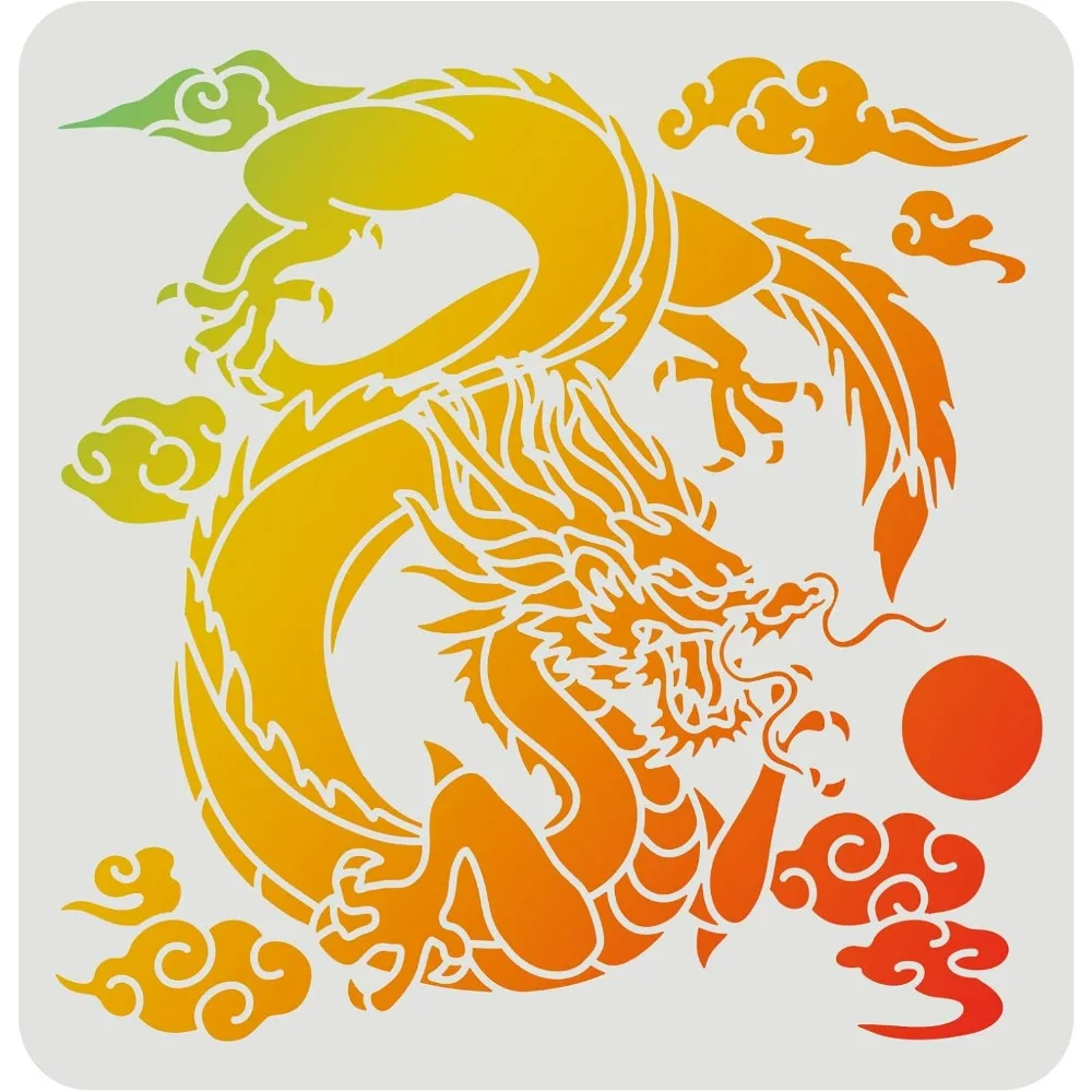 Dragon Stencil 11.8x11.8inch Reusable Asian Oriental Dragon Stencil Chinese Dragon Stencil Animal for Painting