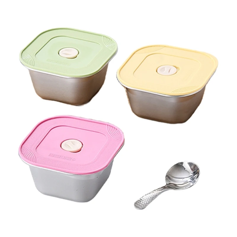 304 Metal Storage Box Lunch Container with Textured Cover for Office Lunch Carry, Fruit Chilling and Kitchen Use Y5GB