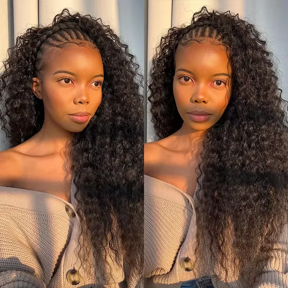 Kinky Curly Half Wig Human Hair Wigs for Women 200% Density Half Wig 16-32 Inches 3 In 1 Half Wig With Drawstring Seamless Machine