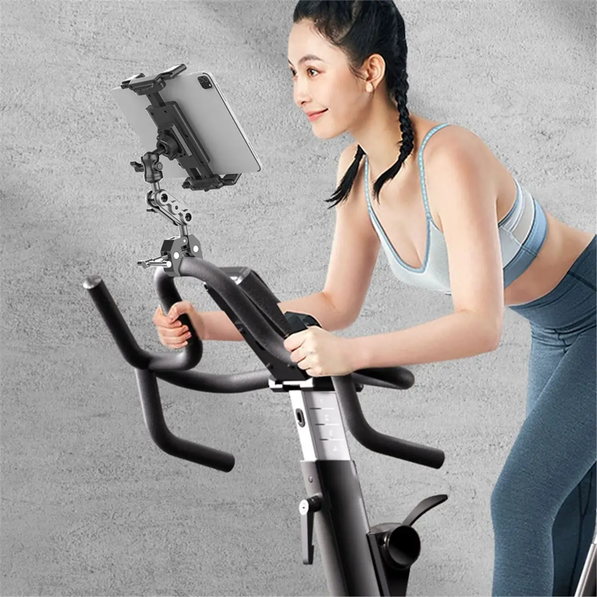 AA86 Tablet Holder for Treadmill Exercise Bike Clamp Adjustable Phone Stand for Reading Video Calling Home Gym Exercise Bike