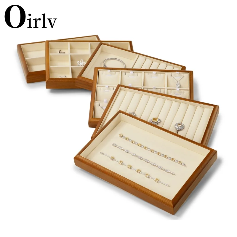 Oirlv High-end ไม้แบนถาดเครื่องประดับ STACKABLE เครื่องประดับลิ้นชักใหม่สร้อยข้อมือ/นาฬิกา/ต่างหูตู้โชว์ผู้ถือเครื่องประดับ