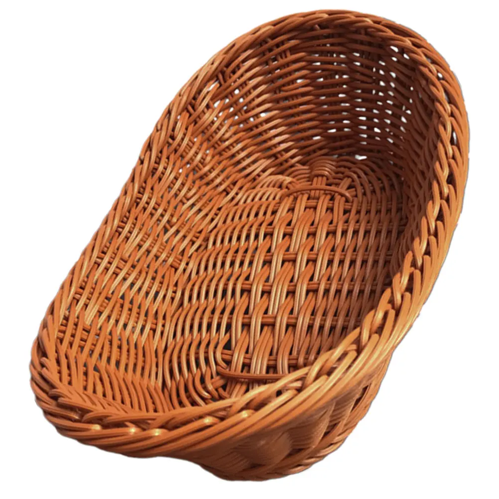 

Plastic Reusable Snack Basket Multi-Function Storage Container Imitation Rattan Weaving Design Smooth Edges Bright