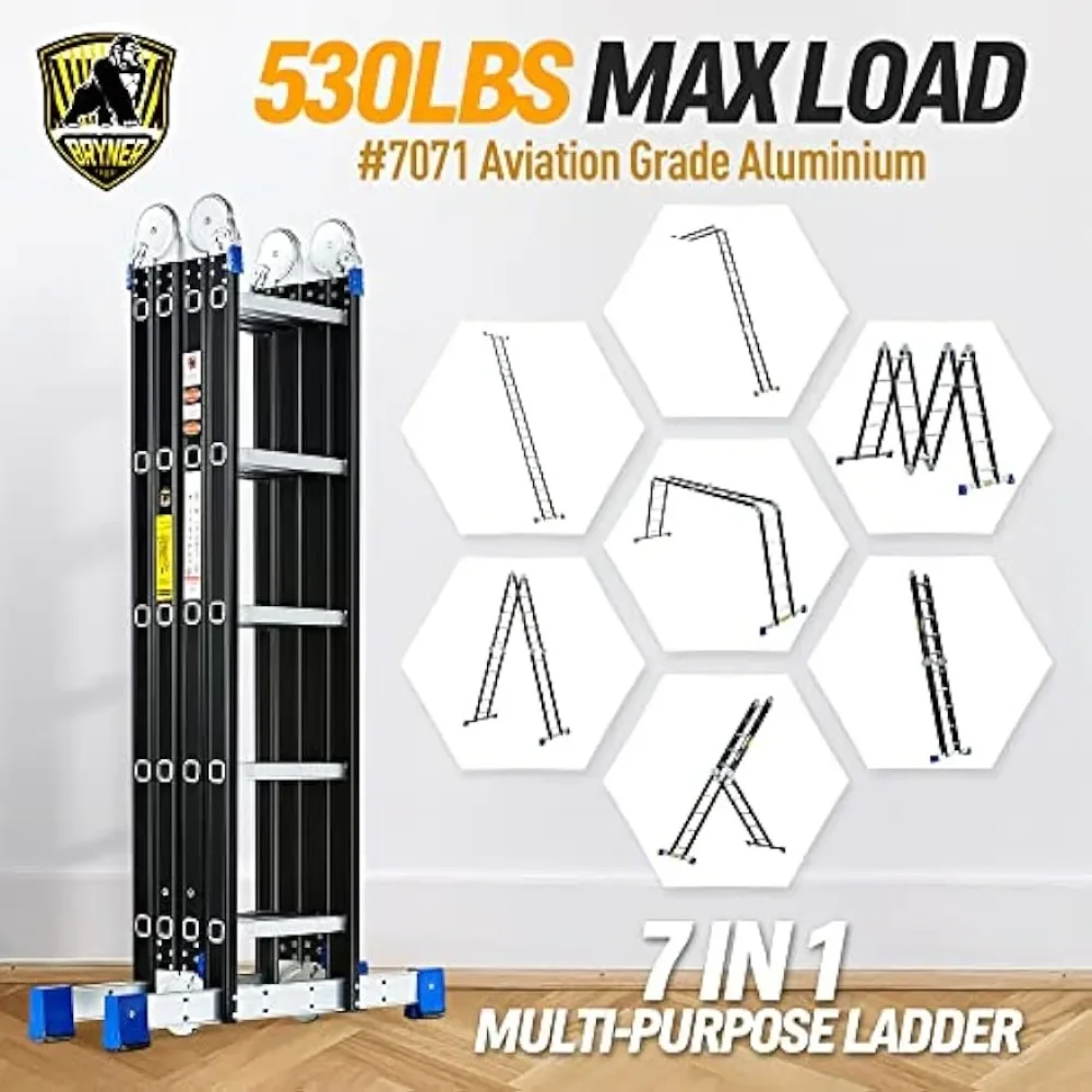 Step Ladder, 19.6ft 7 in 1 Folding Ladder Multi-Purpose Aluminium Extension Ladder Adjustable Telescoping Foldable