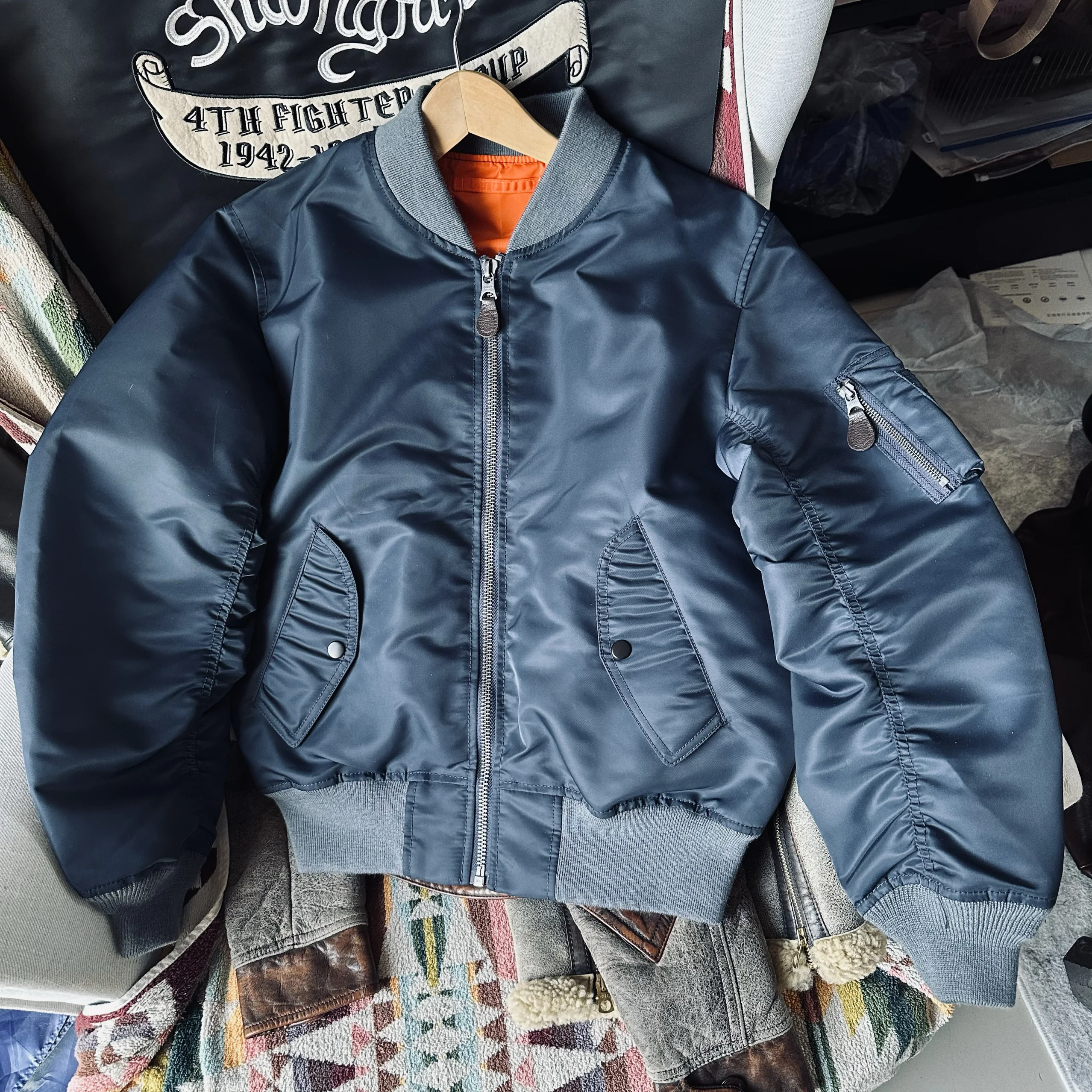 

Two-Way Wear Baseball Collar Jaet Sea And Blue Ma Flight Suit Versatile Thin Tee-Season Outerwear Color Blo Design