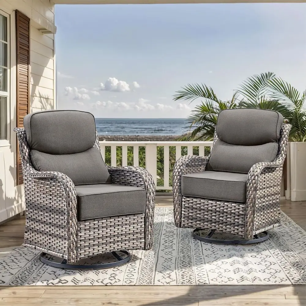 

Outdoor Patio Wicker Swivel Rocker Chairs Set o 2 with 6-Inch Thick Cushion High Back Wicker Contion Set or Porch Balcony Deck