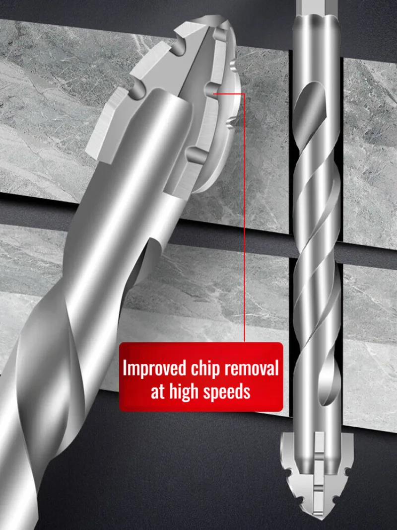 Broca de acero inoxidable de cuatro bordes, taladro excéntrico completo con dientes de sierra, taladro para vidrio, taladro para hormigón