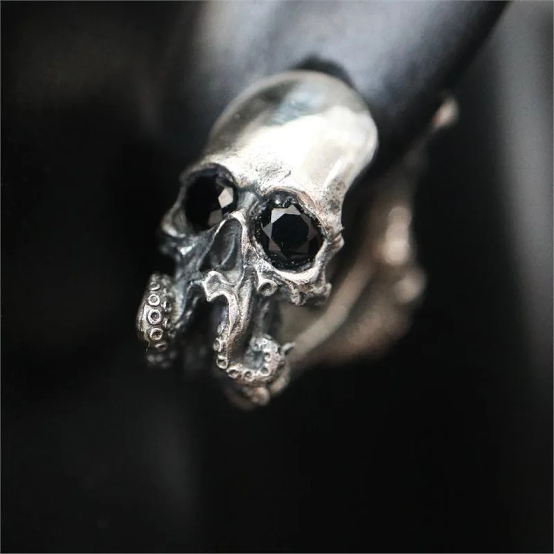 American Style Retro Silver Color Black Zircon Eyes Squid Skull Ear Buckle UNISEX Happy Halloween Fashion Leader Jewelry Earring