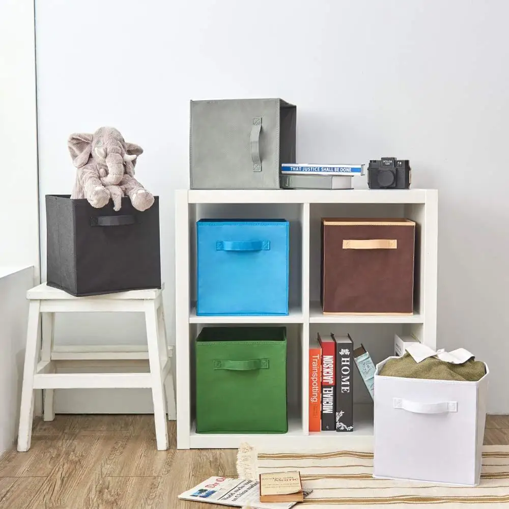 Foldable Fabric Storage box Cube Bins Cloth Organizer storage Baskets Folding Nursery Closet Drawer Features Dual Handles