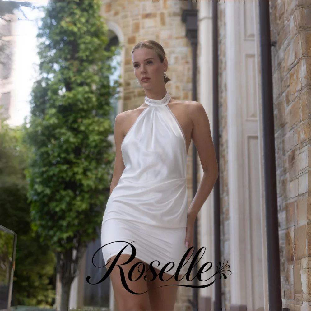 ROSELLE Sexy Halter Mini Sheath Wedding Dress Sleeveless Open Back Beading Women 2026 Bridal Gown Customized свадебное платье