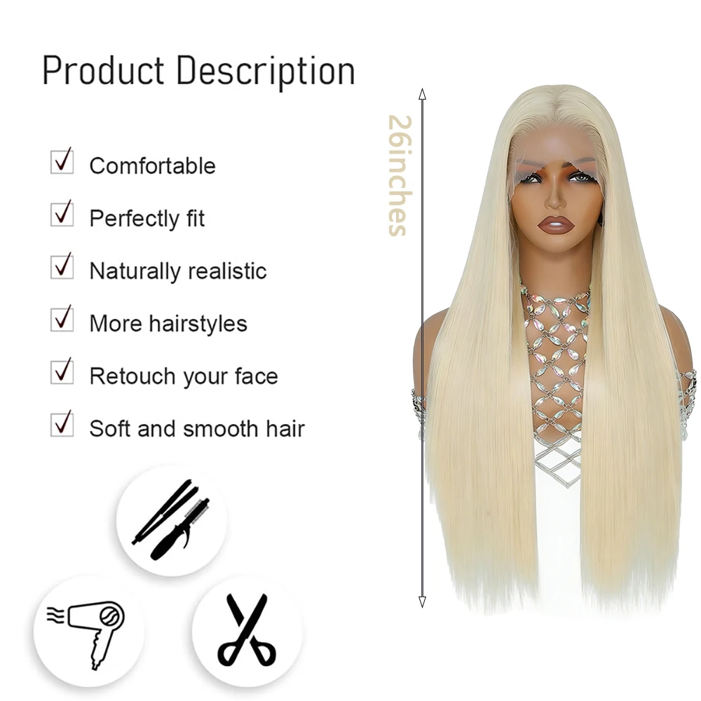 13×4 Lace Front Wig 613 Blonde Long Straight Pre Plucked HD Transparent Glueless Wig For Women