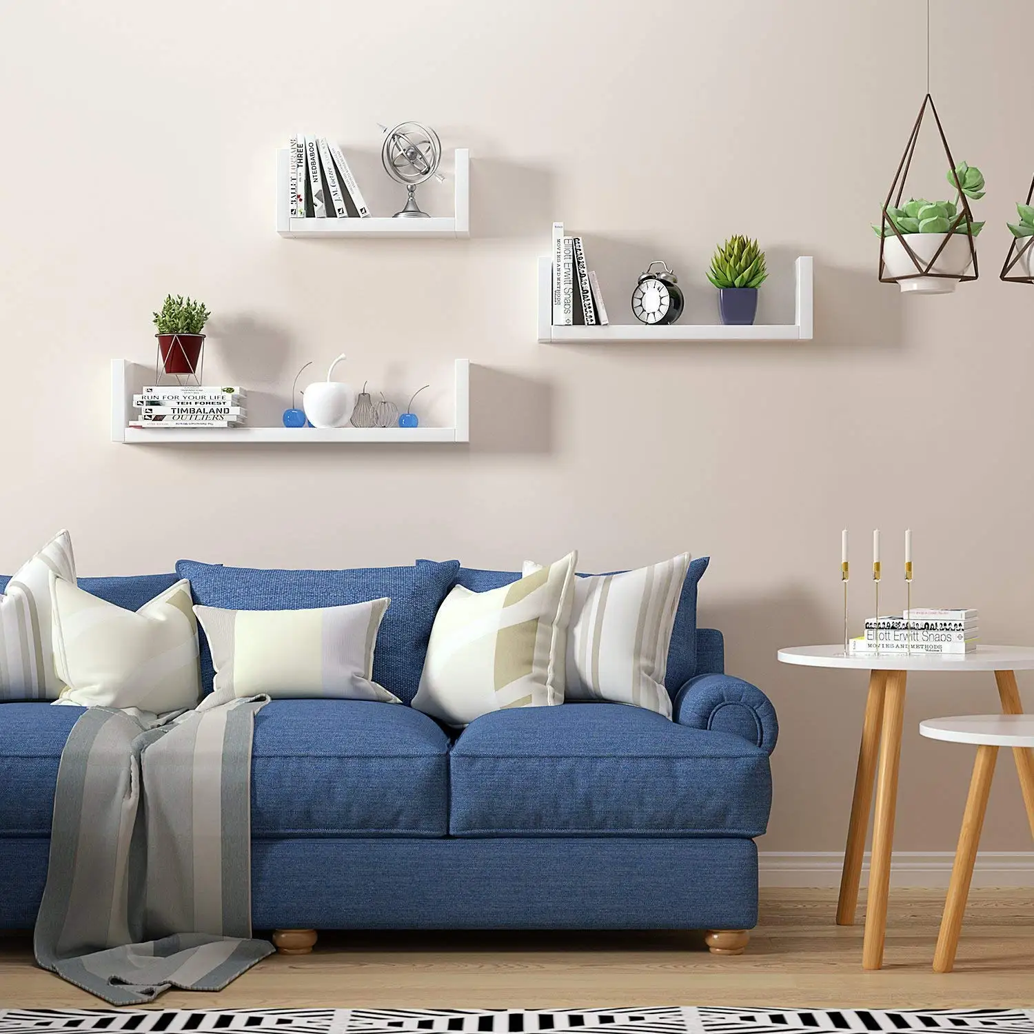 Getone Wandregal 3-tlg Schweberegal aus Holz Küchenregal Hängenregal Bücherregal für Wand 60/45/30 x15x30cm weiß