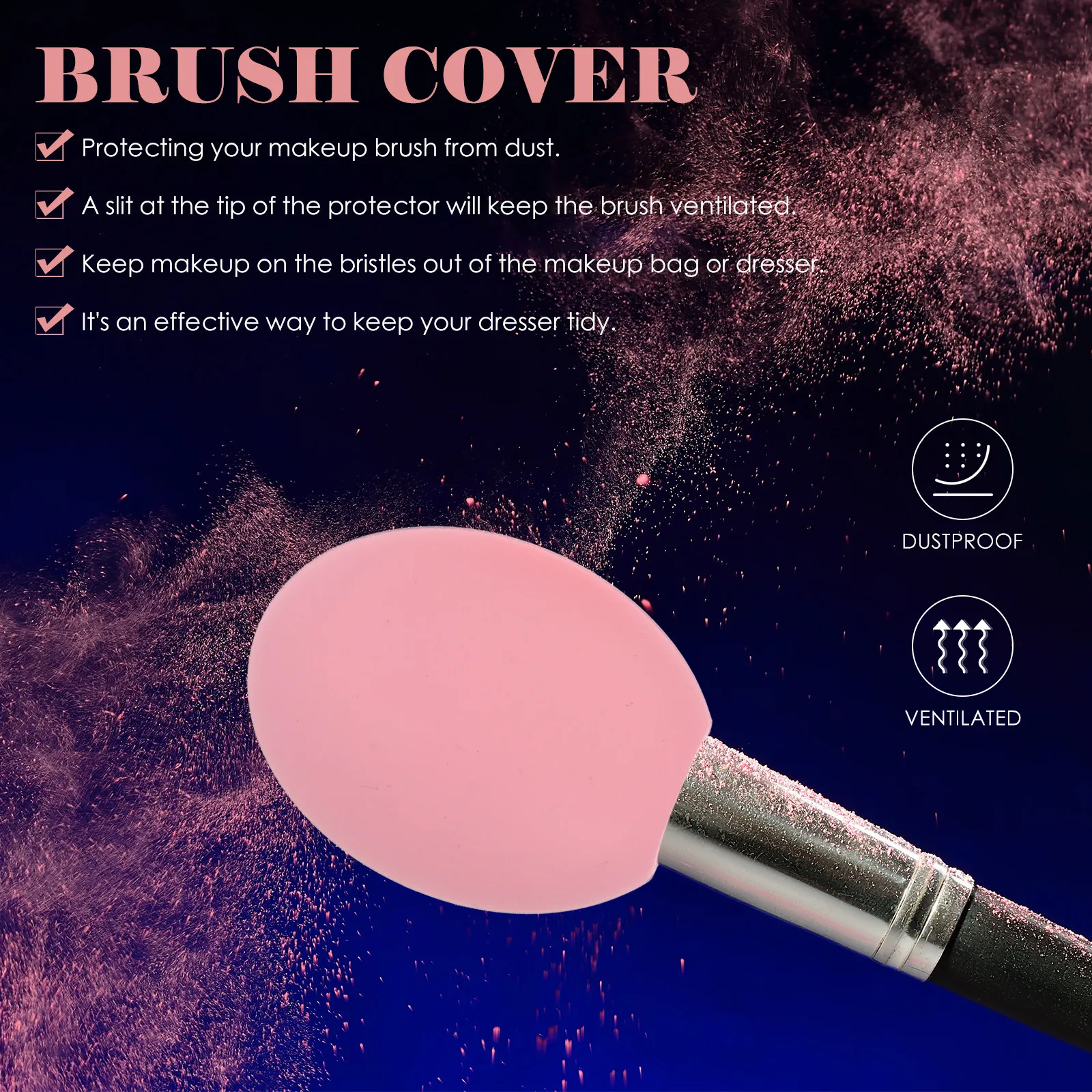 6Pcs Compact Silicone Makeup Brush Cover Brush Protector Head Cover for Travel Home Office School Camping Dust Proof Bristle