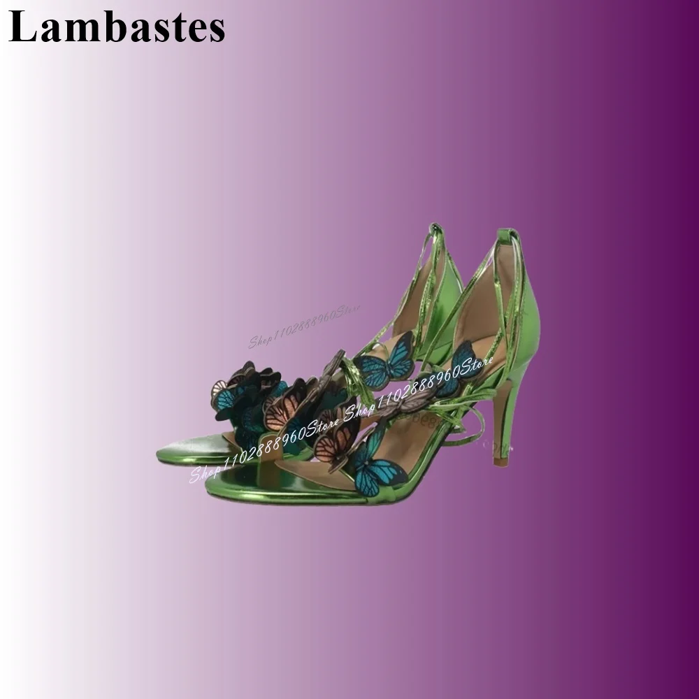 

Mixed Color Butterfly Decor Sandals Stilettos High Heel Cover Heel Women Shoes Cross Tied Open Toe Sexy Zapatillas Mujer