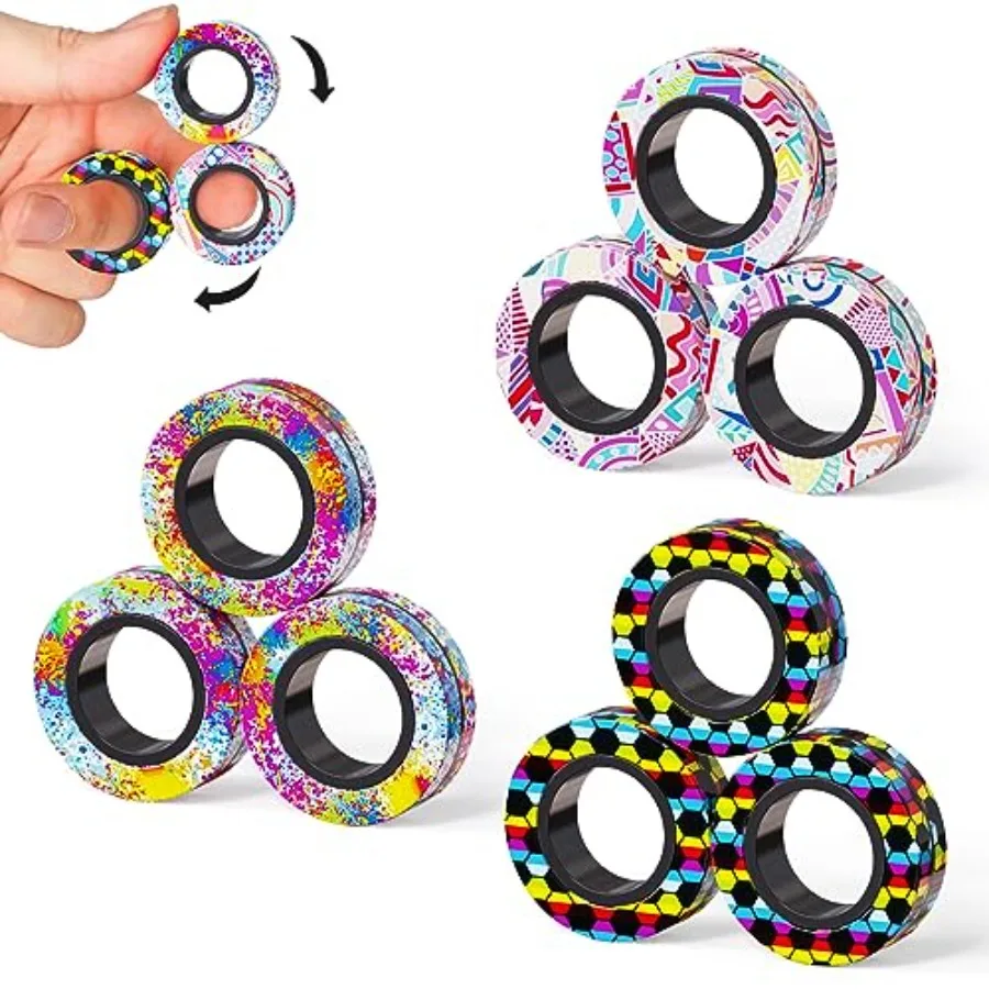 

9Pcs Magnetic Rings Fidget Toys Adult Set, Idea ADHD Fidget Stress Toy Pack, Fidget Spinner Rings for Anxiety Relief Therapy To