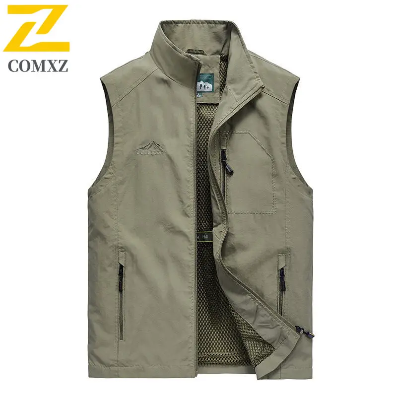 Spring and Autumn 6xl Vest Men's Techwear Zipper Pocket Sleeveless Work Jacket Reporter Director Photography Windproof Waistcoat