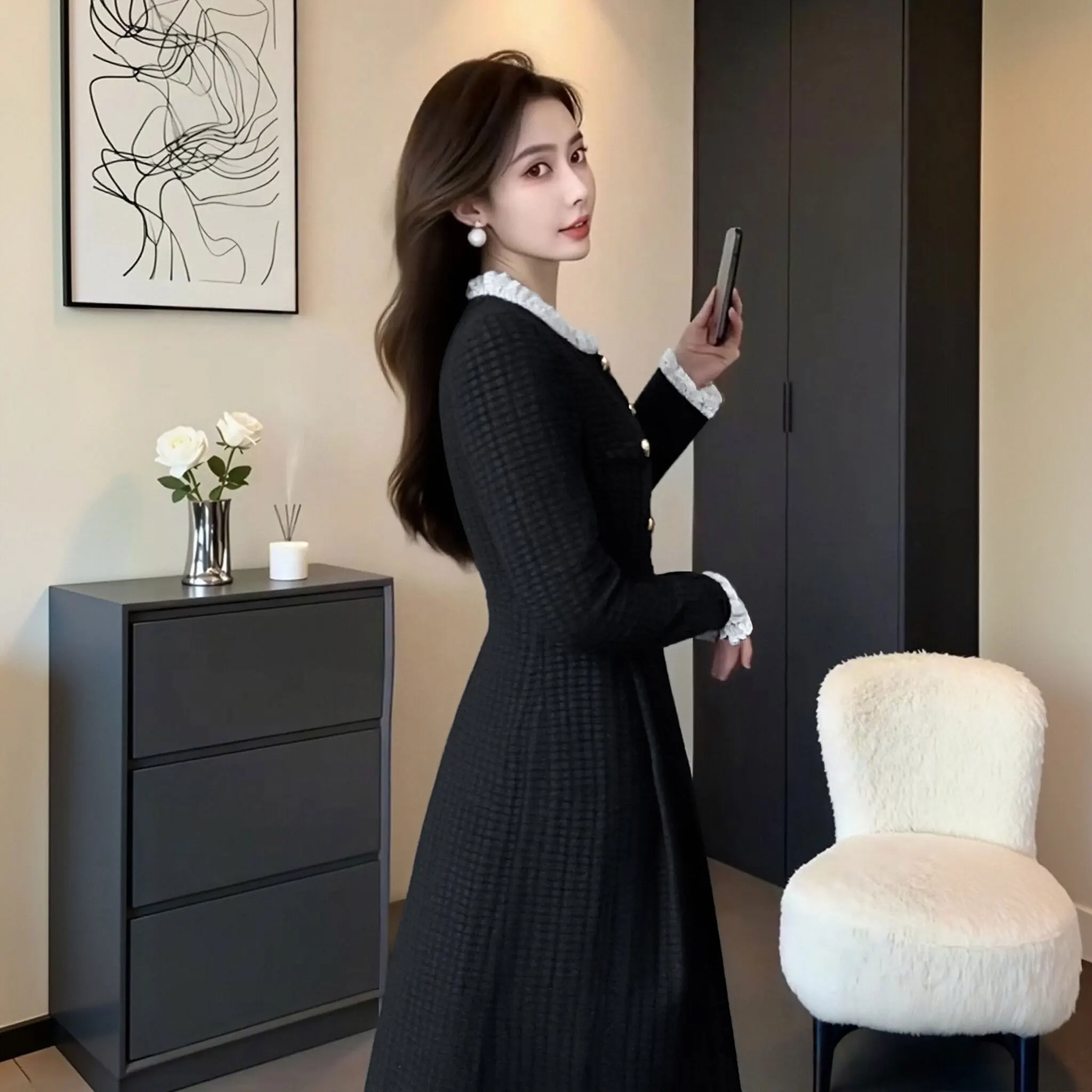 سترة مبطنة جديدة للخريف والشتاء بتصميم أنيق وفاخر بخصر مرتفع وقصة A-line