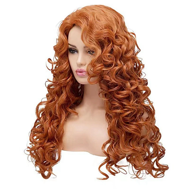 European And American Style Women\'s Brown Long Curly Wig Wool Curly Wig Medium Parted Chemical Fiber Wig