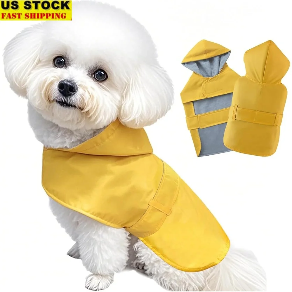 

Small Medium Dog Raincoat Waterproof Adjustable Poncho Pet Rain Suit Double Layer Hooded Leash Hole Comfortable Fit Lightweight