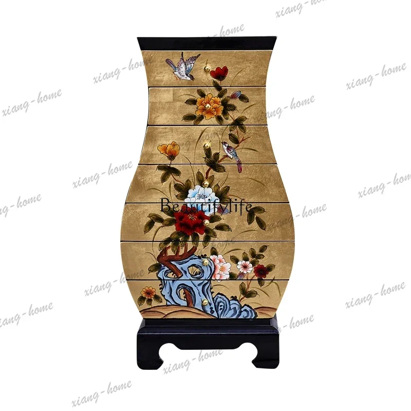LD Korean gold foil cabinet new Chinese painted seven bucket storage storage corner side cabinet bedroom storage