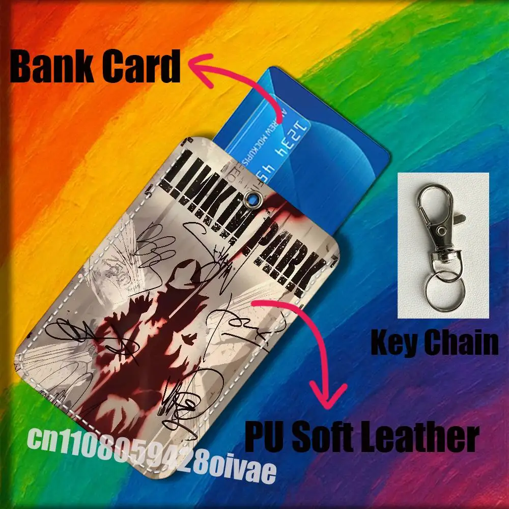 Porte-cartes de crédit, de banque, de métro, de transport public, en cuir, avec porte-clés, pour Emily A-Armstrong L-Linkin P-Park, avec clip d'identification