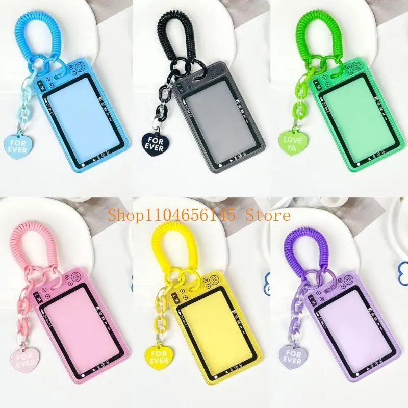 5ASD Photocard Holder Photo Card Case مع سلسلة مفاتيح لفائف الربيع القابلة للسحب للطالب #5
