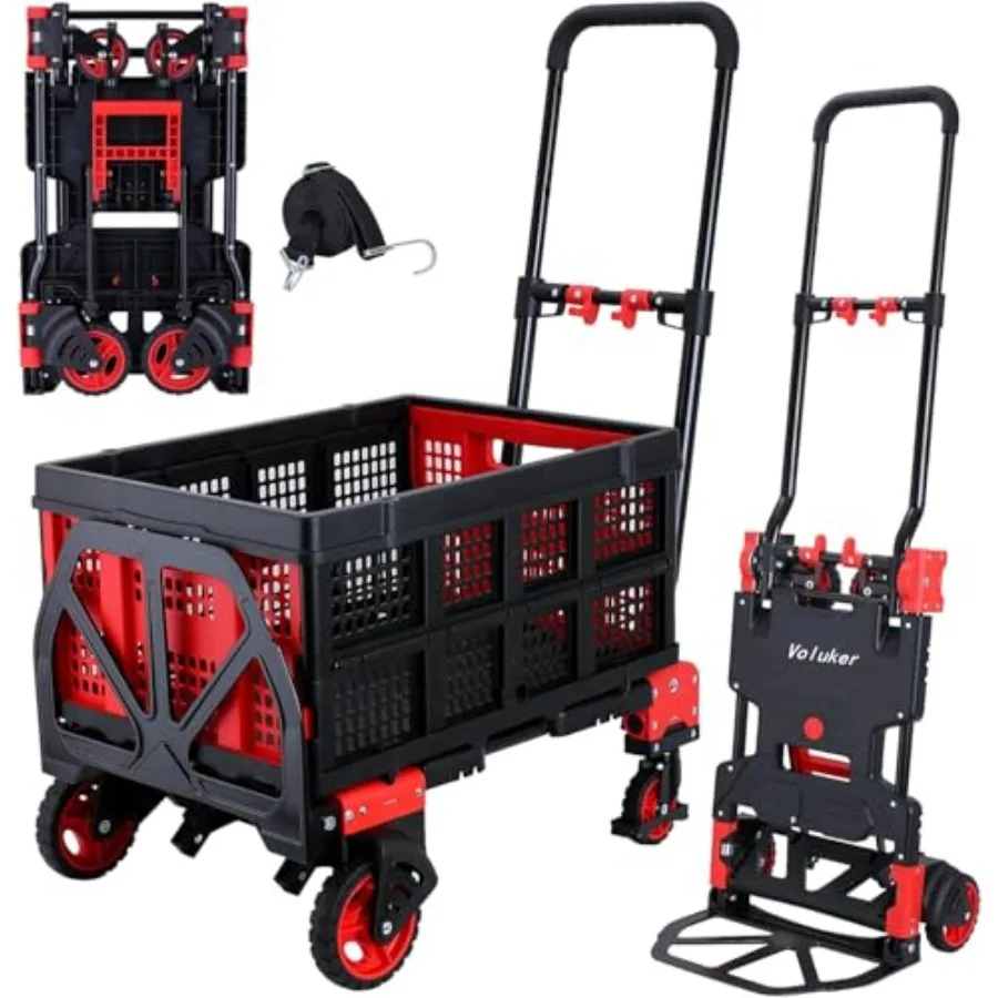 

2-in-1 Hand Trucks Dolly 330LB Foldable with Folding Basket Heavy Duty Carrying Convertible Cart with 4 Wheels and 2 Wheels Ret
