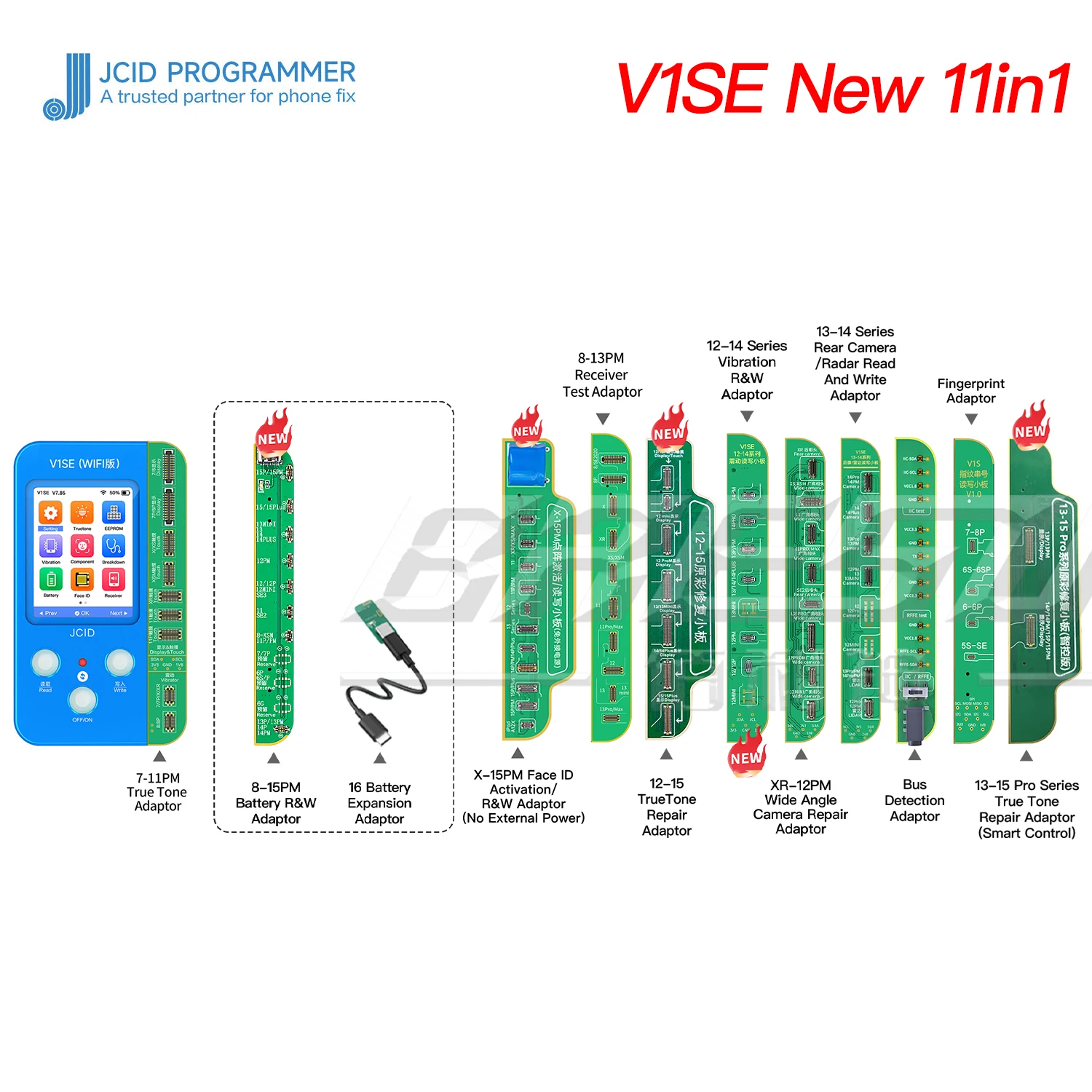 مبرمج JC V1SE لهاتف iPhone X 11 12 13 14 15 Pro Max مبرمج بطارية بصمة أصلية حساسة للضوء