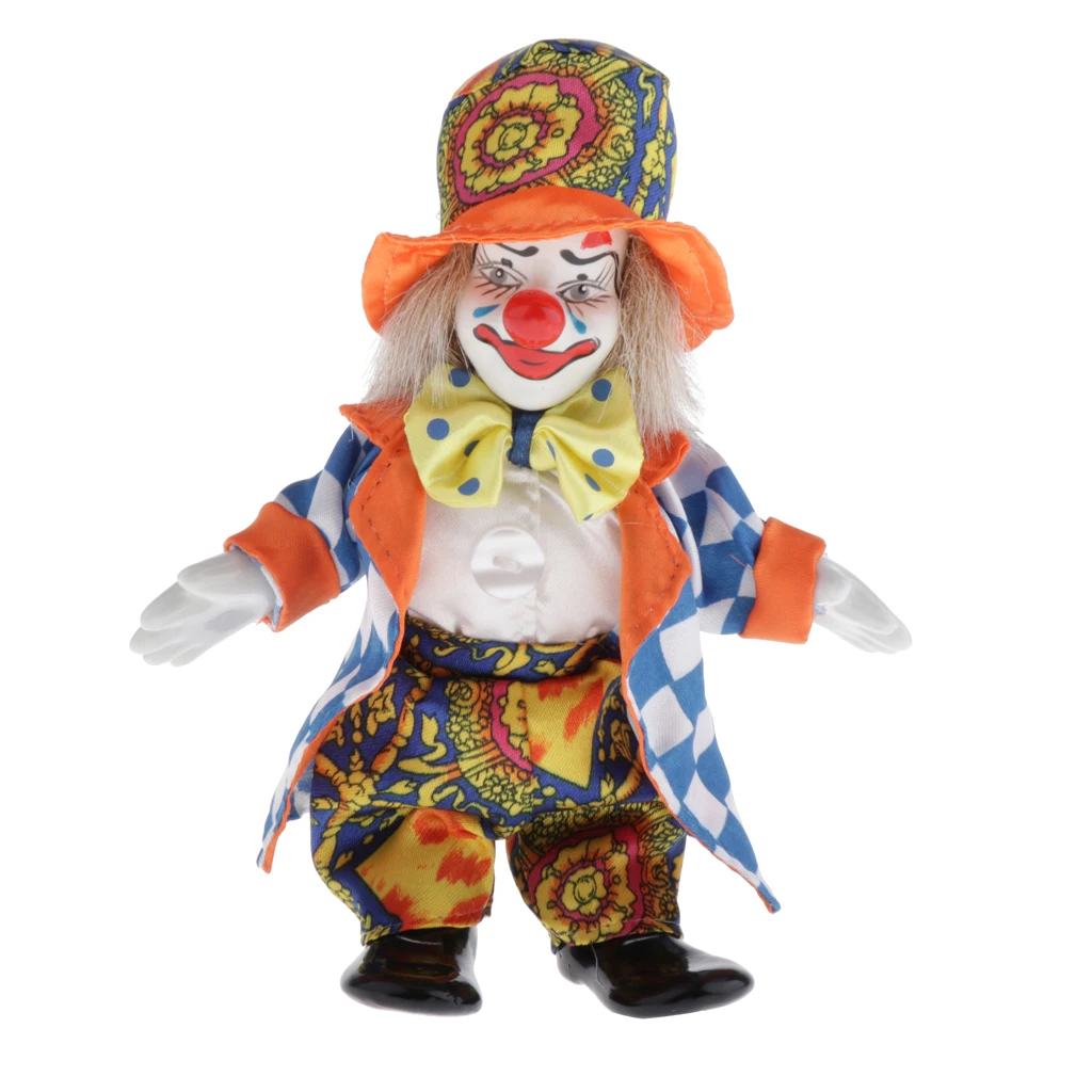 9 Inch Porcelain Smiling Clown Doll Wearing  Outfits Funny Harlequin Doll Circus Props Halloween Christmas Decoration Kids Gifts