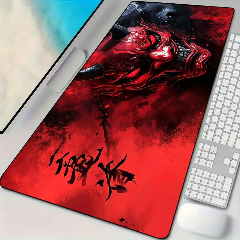 Red ink-wash style demon mask Mouse Pad Desk Mat Large Computer Office Carpet Mousepad Gamer Gaming PC Accessories Keyboard Rug