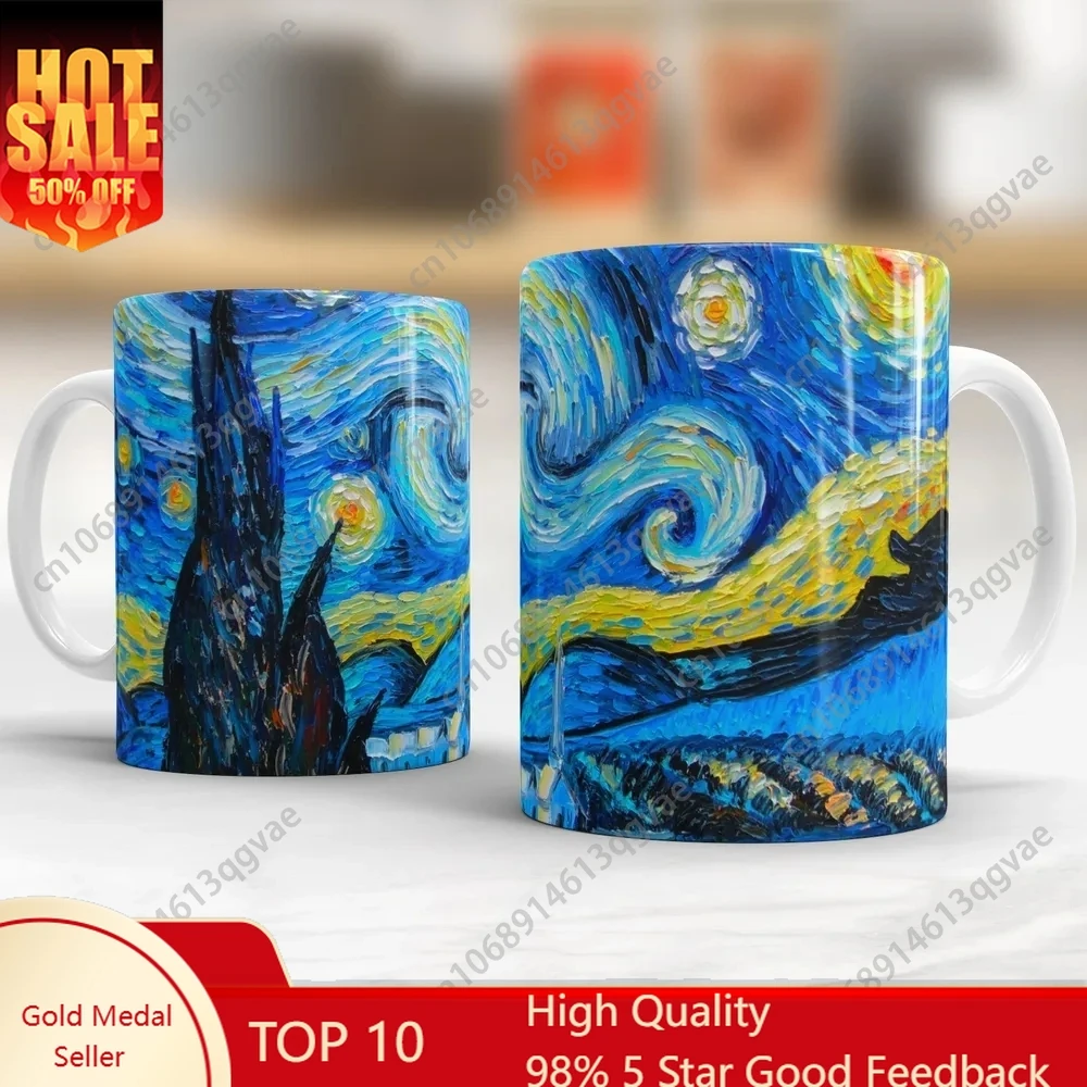 

The Starry Night mugs 11oz Ceramic Van gogh's works Mug Painting lovers friends Birthday Gift Coffee Cup