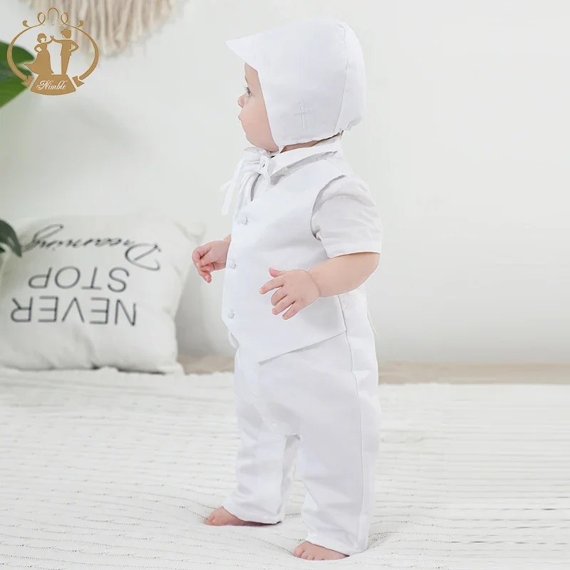 White Baby Boy Clothes Set Baptism Outfits Summer Solid Full Sleeve Suit Lace Christening Gown Newborn Gentleman Birthday