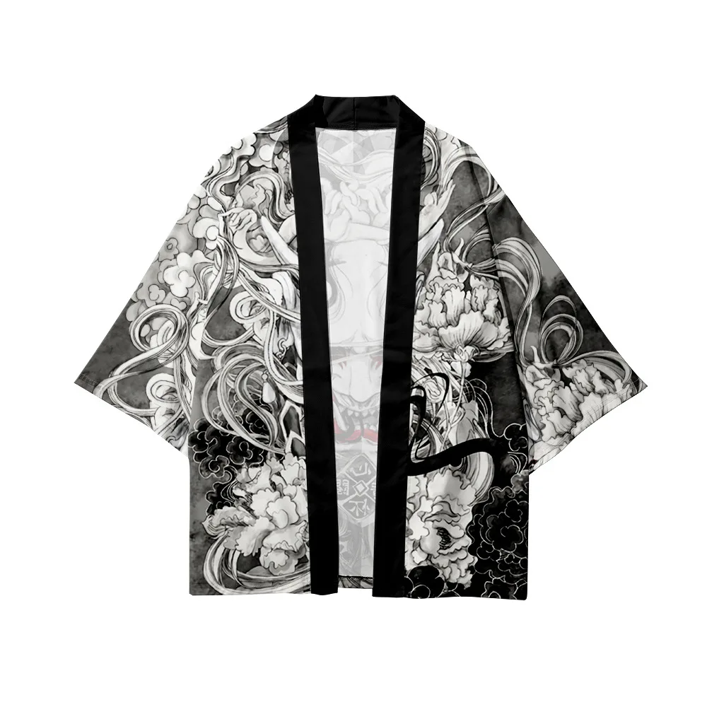 2022 Samurai Japanese Style Loose Haori Kimono Men Women Demon Print Cardigan Traditional Harajuku Asian Clothing