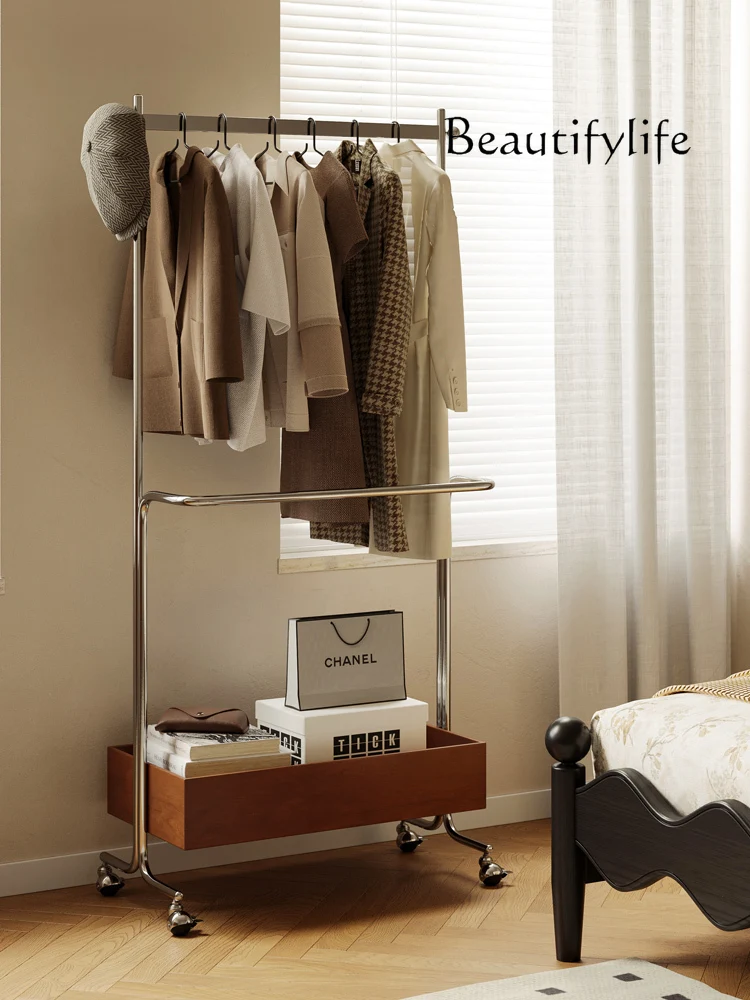 

rack floor-to-ceiling bedroom household simple solid wood movable sub-clean air living room hanging hanger storage French style