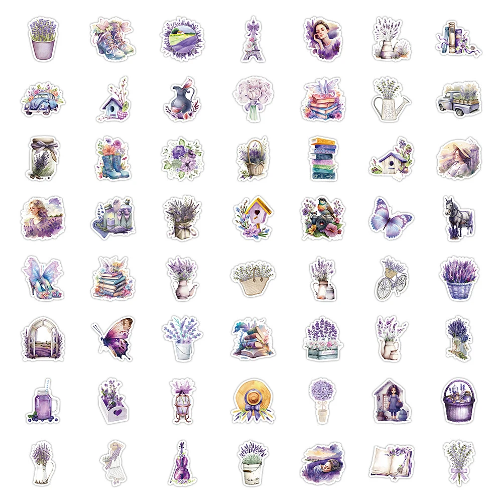 10/30/60pcs Cute Cartoon Lavender Flower Graffiti Stickers Decals Laptop Notebook Phone Suitcase Label Aesthetic Sticker Kid Toy