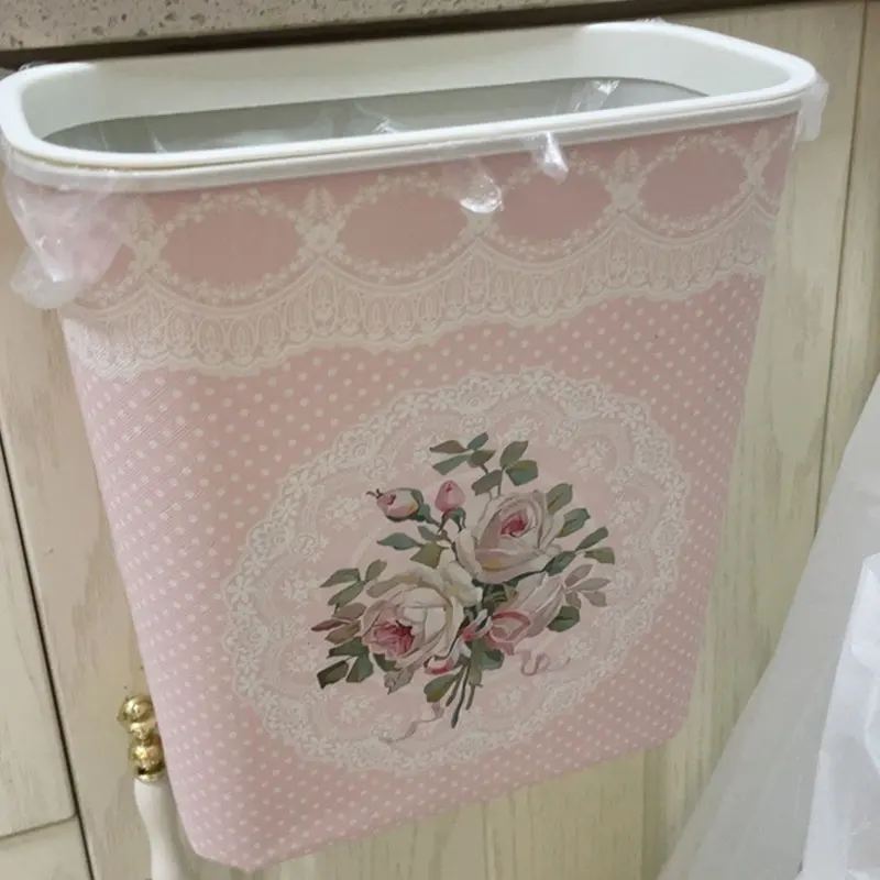 Kitchen Small Trash Can Hang Type Waterproof Storage Barrel Home Garbage Storage Office Desktop Trash Bin Print Plastic Bucket