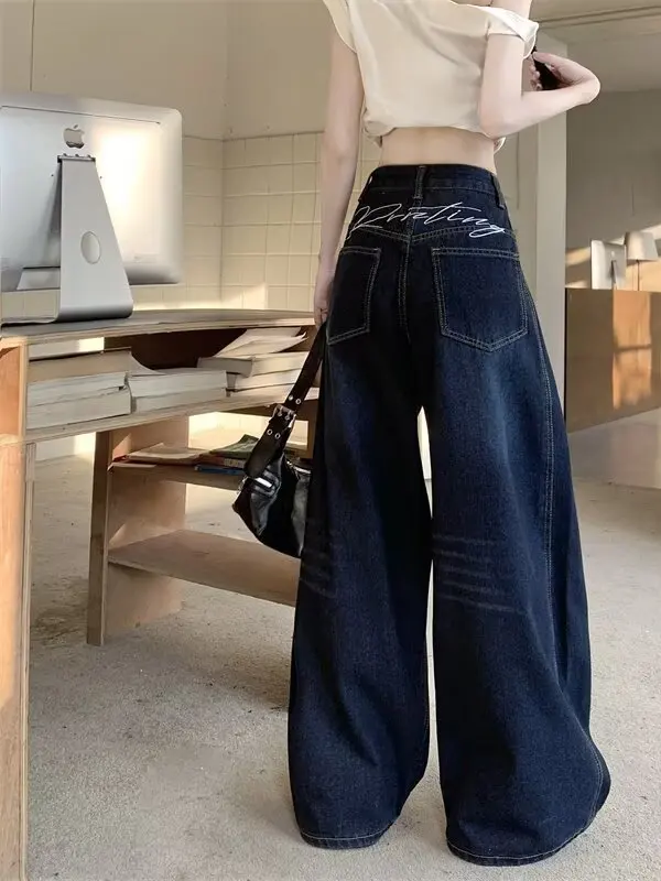 

Retro American Embroidered Knife Jeans Men Women Loose Casual Wide Leg Pants Deconstructed Denim Trendy Autumn Wear