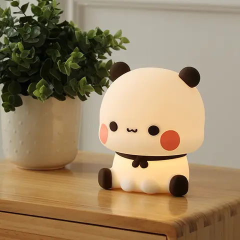 귀여운 곰 팬더 부부 두두 LED 야간 조명 램프, 귀여운 만화 동물 침실 장식, 거실 인형 선물