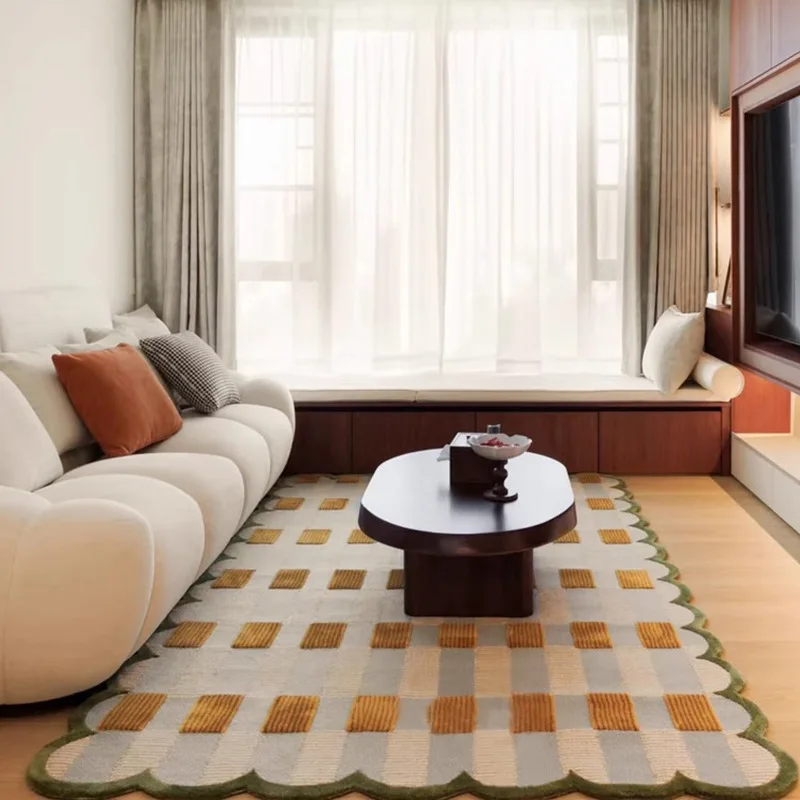 

French antique irregular plaid carpet living room coffee table blanket green wool bedroom bedside blanket